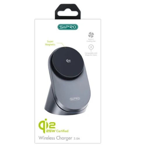 Alternative view of Siipro Qi2.2 MagSafe 25W Cooling Fan Wireless Charger Black (SW-50B)