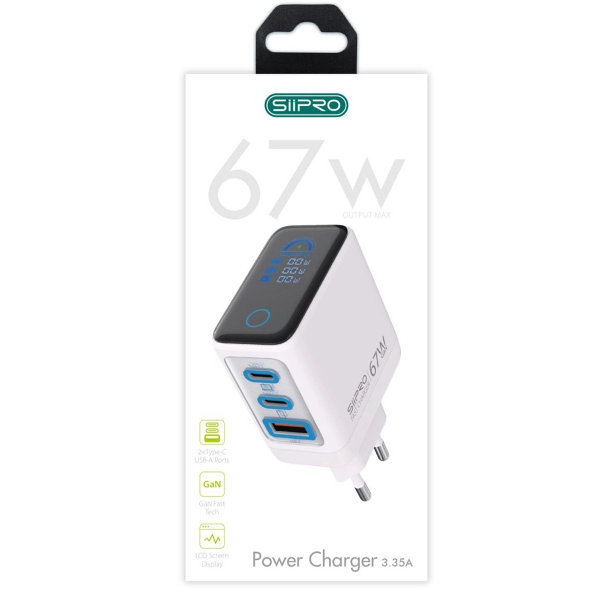 Siipro Wall Charger 1xUSB 2xUSB-C GaN 67W White (SD-67W) ΑΞΕΣΟΥΑΡ SIIPRO Siipro Wall Charger 1xUSB 2xUSB-C GaN 67W White (SD-67W) - Image 2