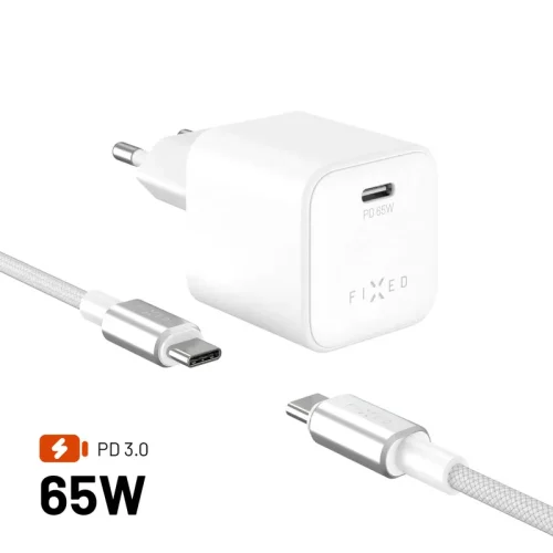 Fixed Set 65W Mini GaN Fast Wall Charger PD USB-C with Cable 2m White ΑΞΕΣΟΥΑΡ Fixed Fixed Set 65W Mini GaN Fast Wall Charger PD USB-C with Cable 2m White
