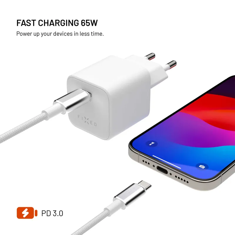 Fixed Set 65W Mini GaN Fast Wall Charger PD USB-C with Cable 2m White ΑΞΕΣΟΥΑΡ Fixed Fixed Set 65W Mini GaN Fast Wall Charger PD USB-C with Cable 2m White - Image 7