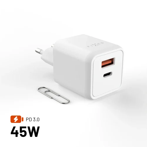 Fixed 45W Mini GaN Fast Wall Charger 1xUSB 1xUSB-C White ΑΞΕΣΟΥΑΡ Fixed Fixed 45W Mini GaN Fast Wall Charger 1xUSB 1xUSB-C White