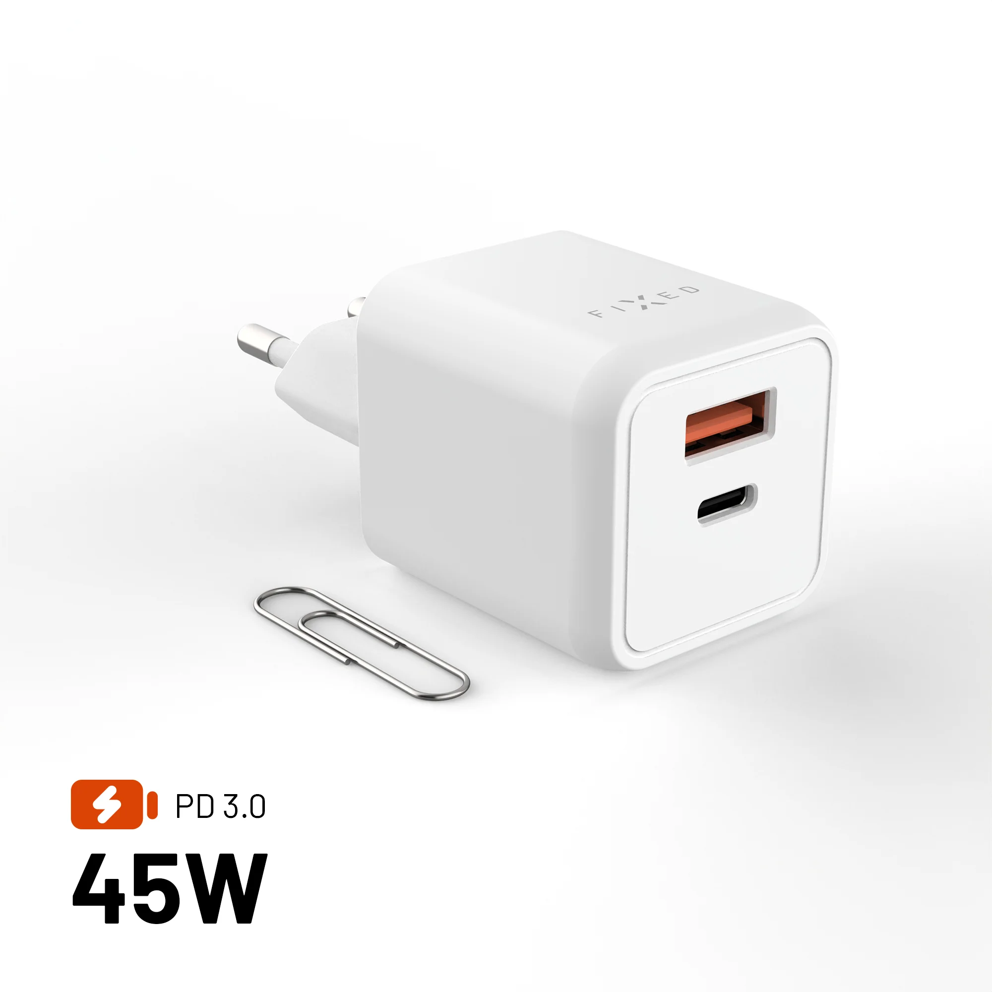 Fixed 45W Mini GaN Fast Wall Charger 1xUSB 1xUSB-C White ΑΞΕΣΟΥΑΡ Fixed Fixed 45W Mini GaN Fast Wall Charger 1xUSB 1xUSB-C White