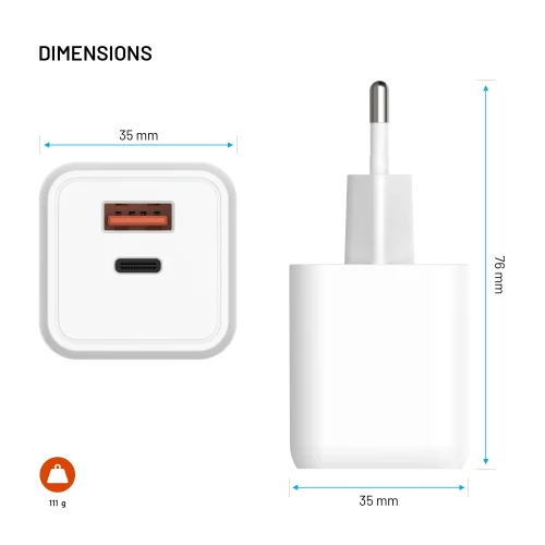Alternative view of Fixed 45W Mini GaN Fast Wall Charger 1xUSB 1xUSB-C White