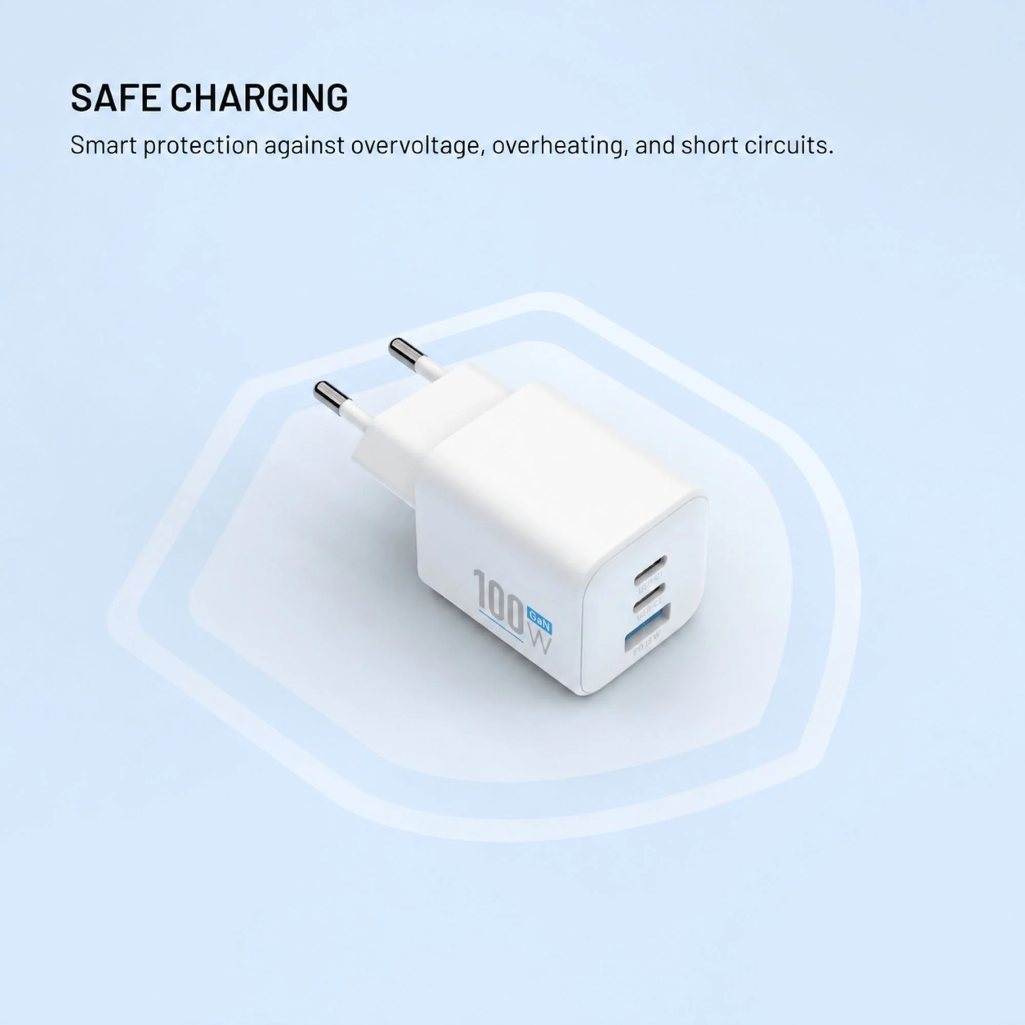 Fixed 100W Mini GaN Fast Wall Charger 1xUSB 2xUSB-C White ΑΞΕΣΟΥΑΡ Fixed Fixed 100W Mini GaN Fast Wall Charger 1xUSB 2xUSB-C White - Image 4