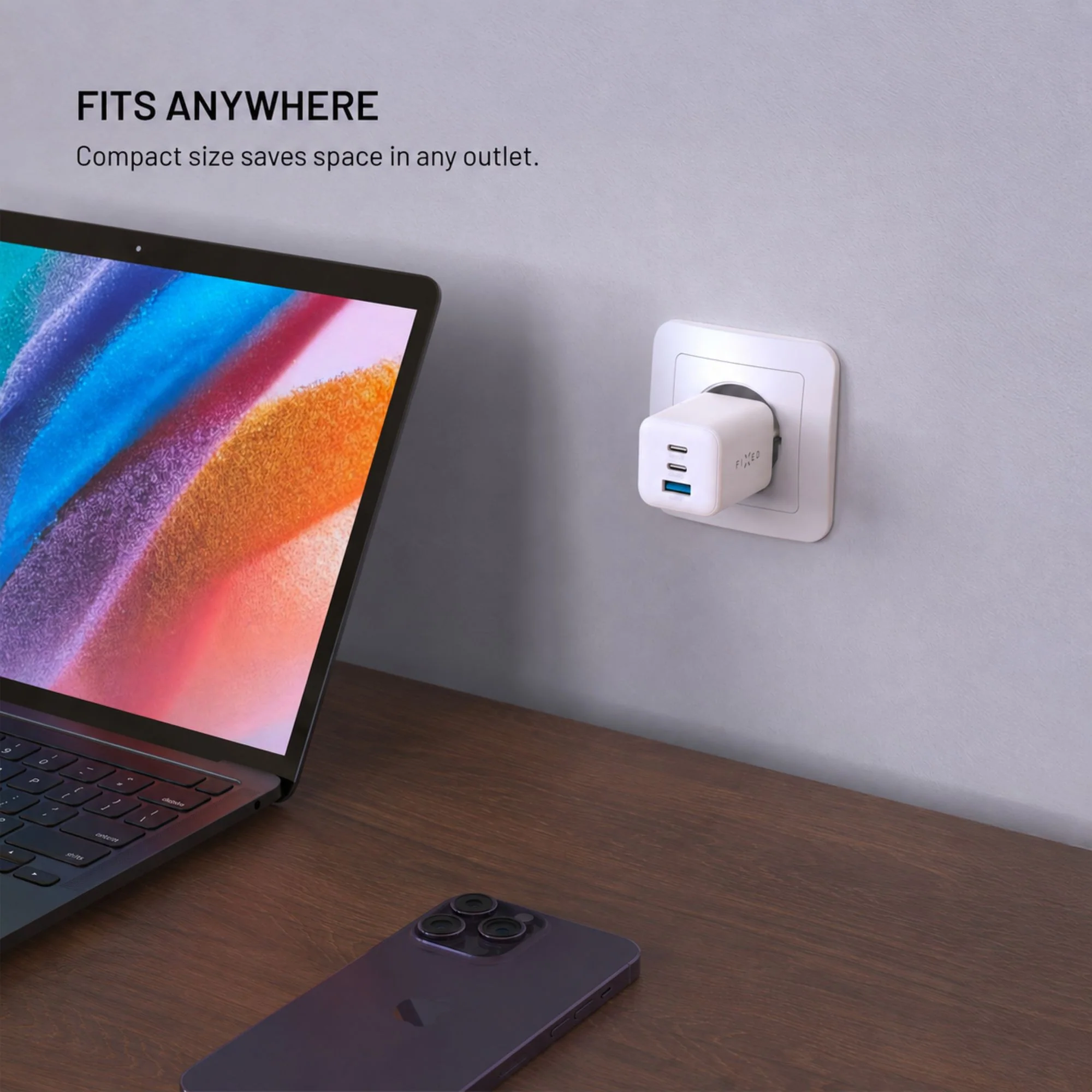 Fixed 100W Mini GaN Fast Wall Charger 1xUSB 2xUSB-C White ΑΞΕΣΟΥΑΡ Fixed Fixed 100W Mini GaN Fast Wall Charger 1xUSB 2xUSB-C White - Image 3