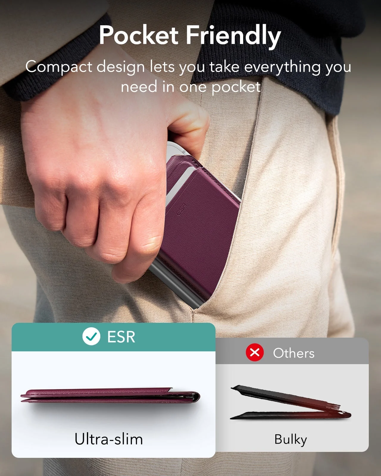 ESR Classic MagSafe Magnetic Wallet Stand Burgundy MAGSAFE GADGETS ESR ESR Classic MagSafe Magnetic Wallet Stand Burgundy - Image 8