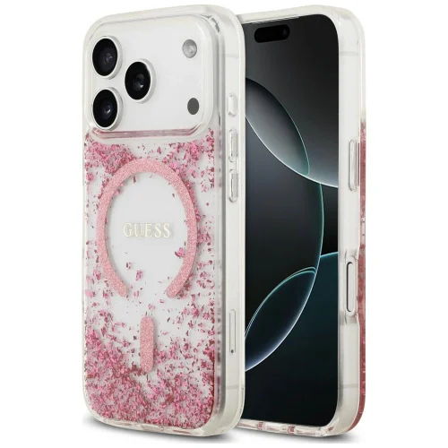 Θήκη Guess Resin Bottom Glitter Magsafe Clear Pink iPhone 18 Pro Max/17 Pro Max